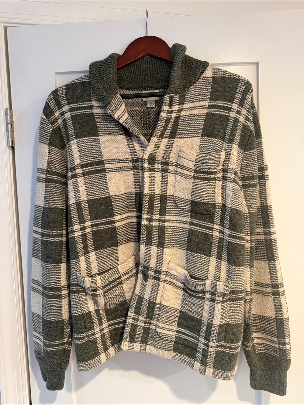 J Crew Men's Green Plaid Cotton Knit Jacket